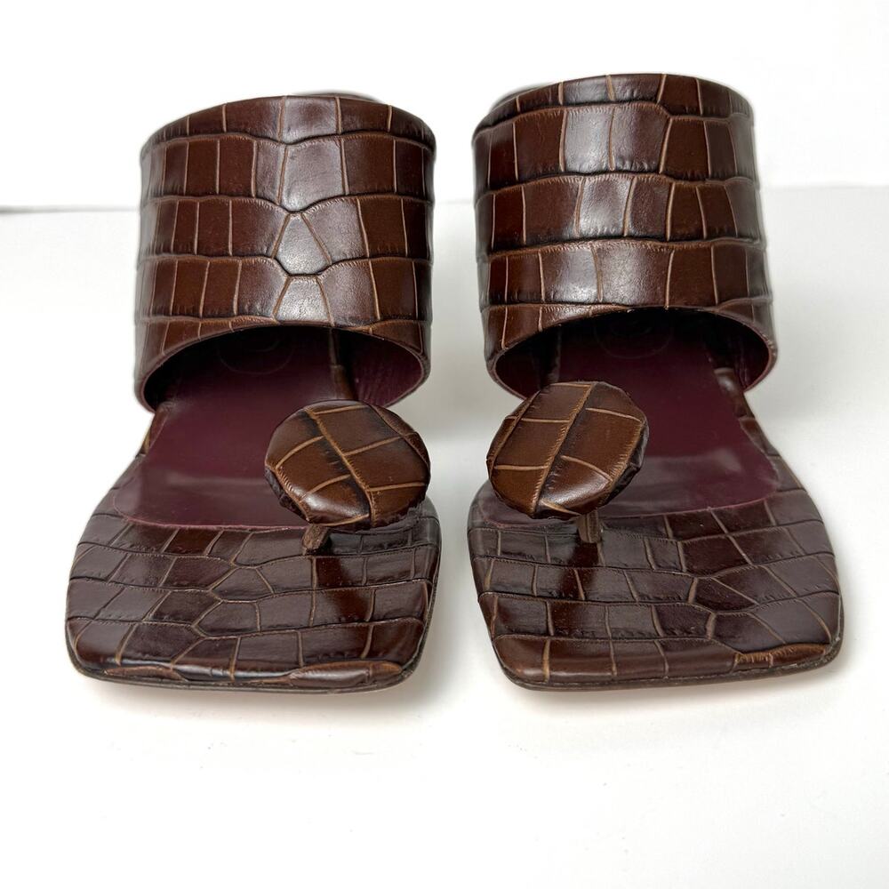 STAUD Luna Croc-Embossed Leather Mules Heels Shoes Square-Toe 37.5 (US 7.5) - Picture 5 of 13
